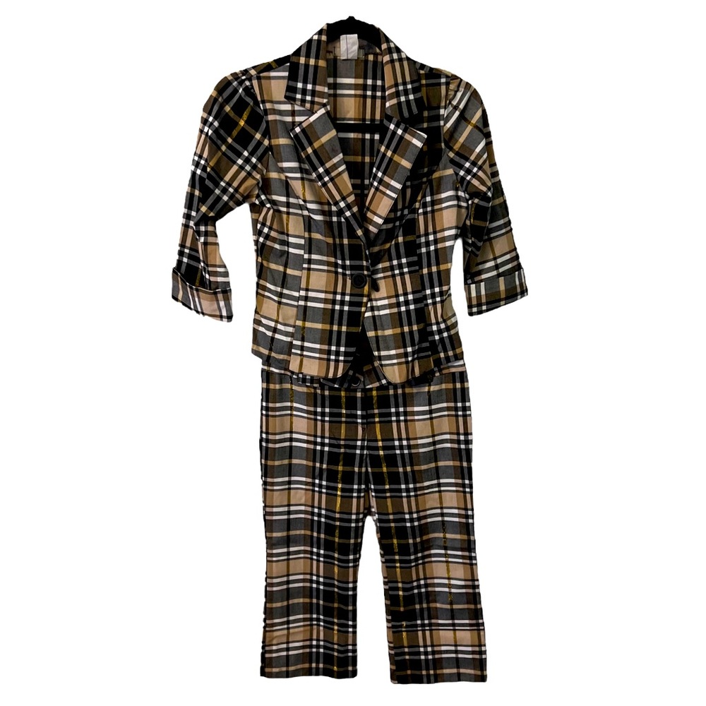 NWOT 2 PC Woman's Plaid Blazer Jacket Pantsuit Outfit YS Size S - Picture 2 of 10
